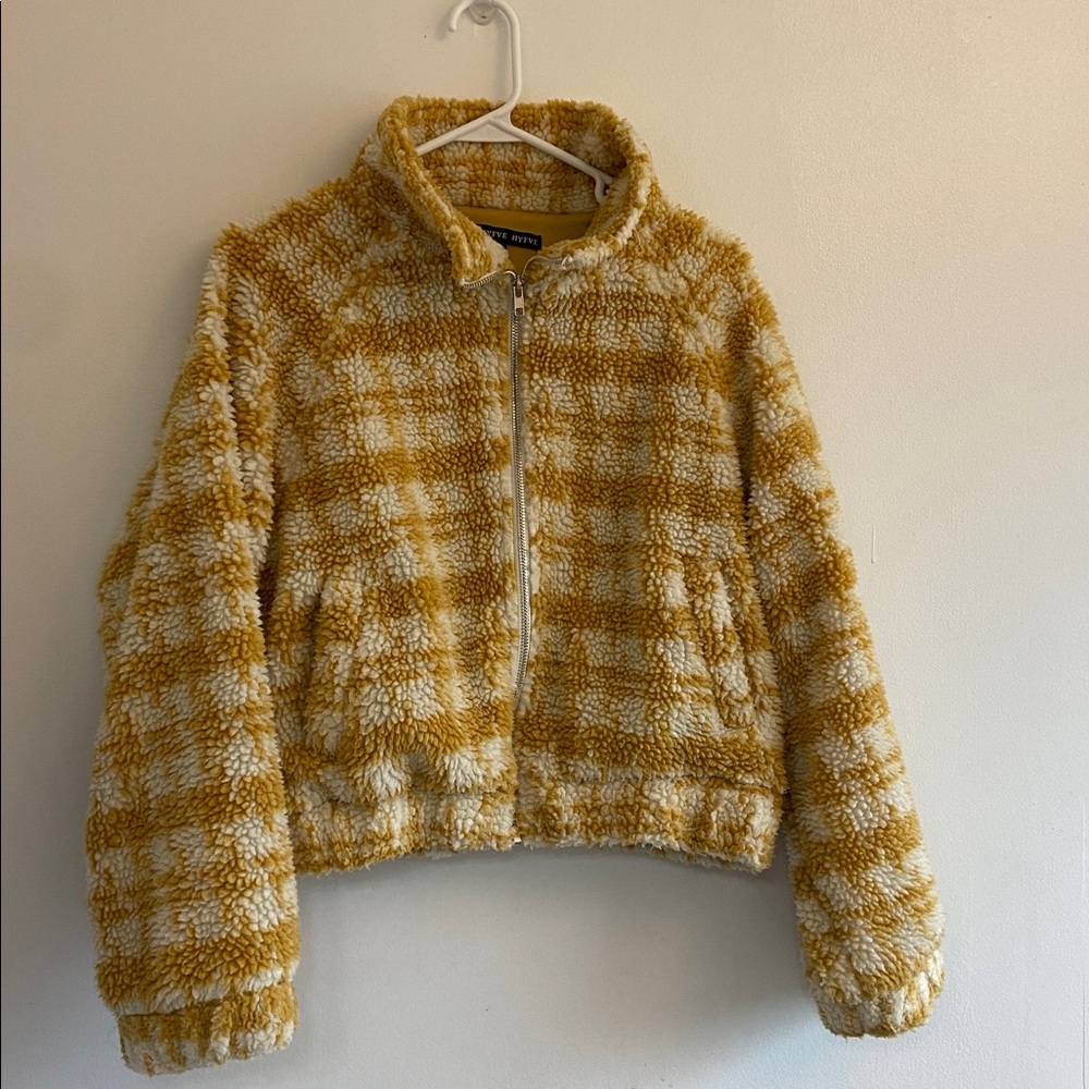 HYFVE Yellow and white checkered cropped jacket